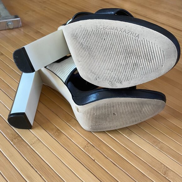 BCBG MaxAzria Size 10 Jovian High Heels Black White Leather Sandals BCBGMaxAzria - Picture 8 of 14